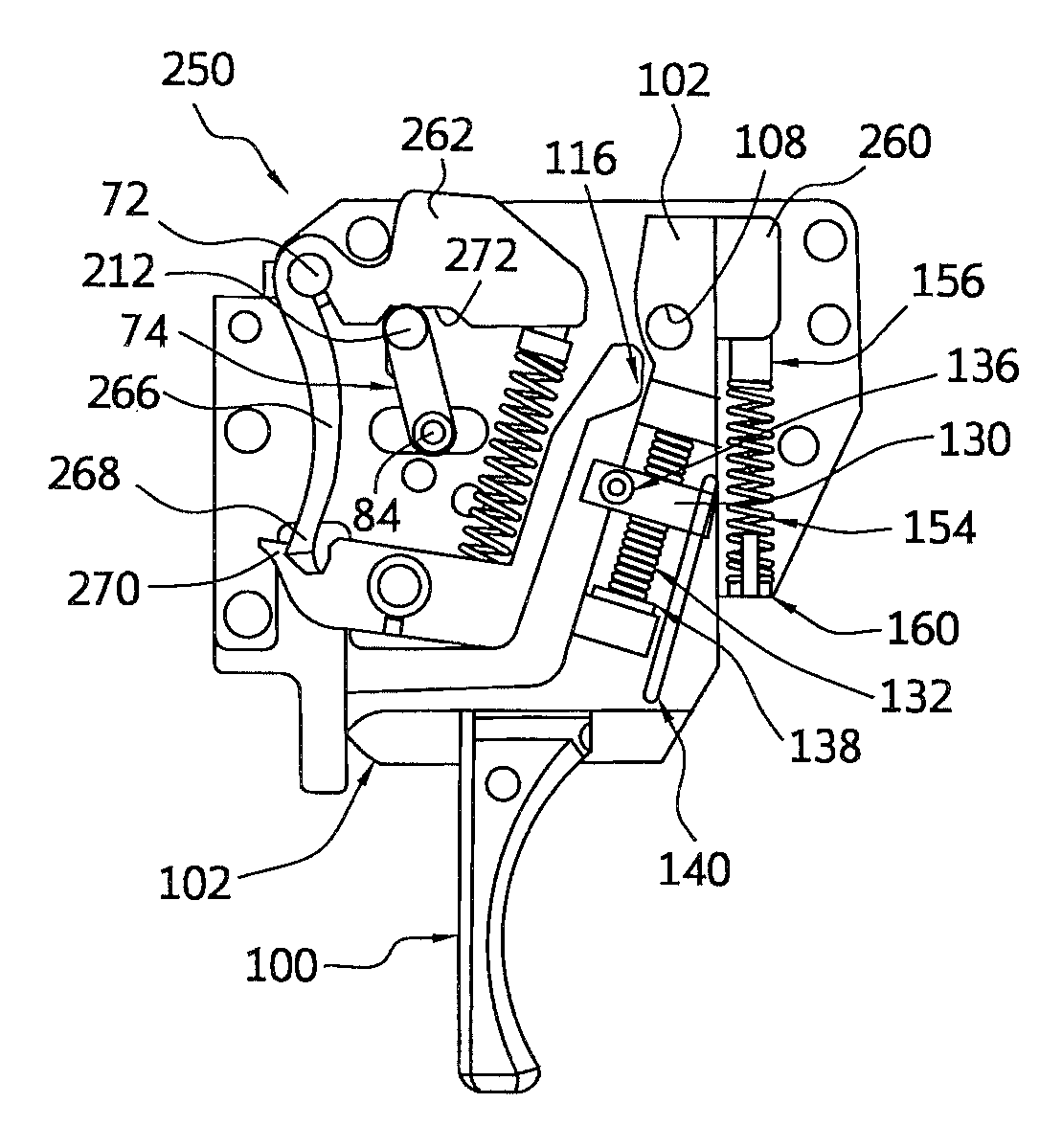 Drop-in adjustable trigger assembly with camming safety linkage