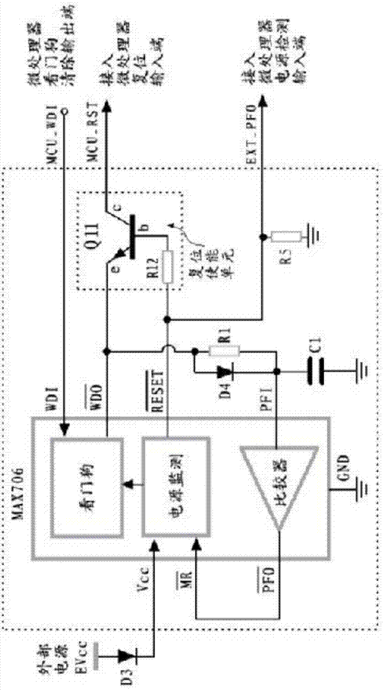 Management circuit for self-powered microprocessor protection device microprocessor