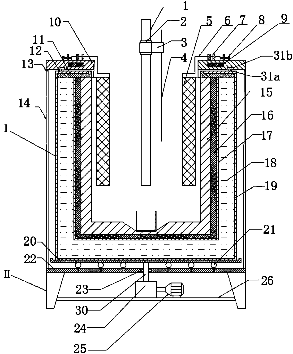 Self-rotation type electrolysis production device for producing rare earth metals element and alloy thereof