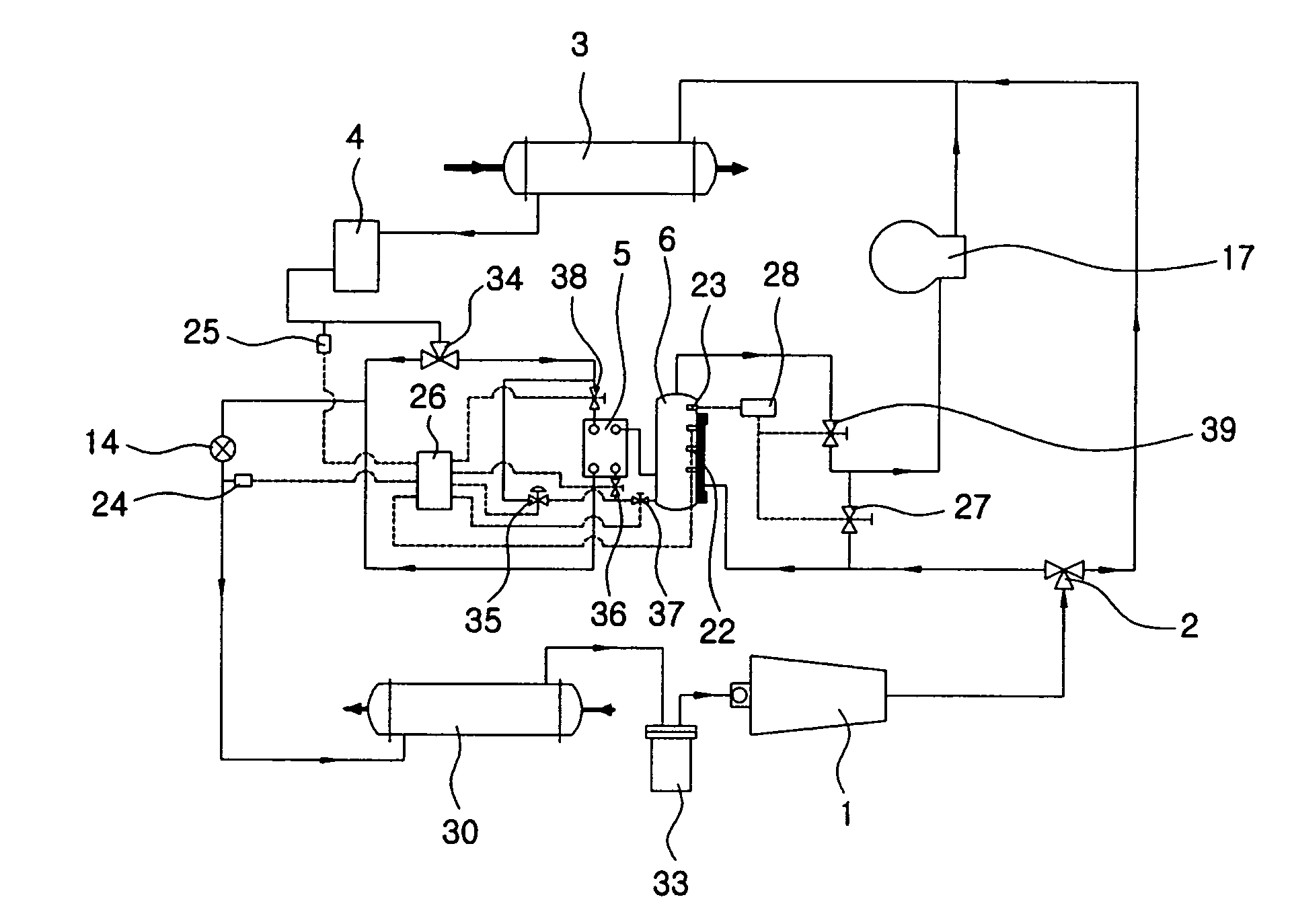 Flash tank of two-stage compression heat pump system for heating and cooling
