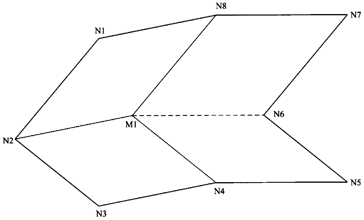 Non-convex octagonal four-fold folding unit and searching method of flat folding points