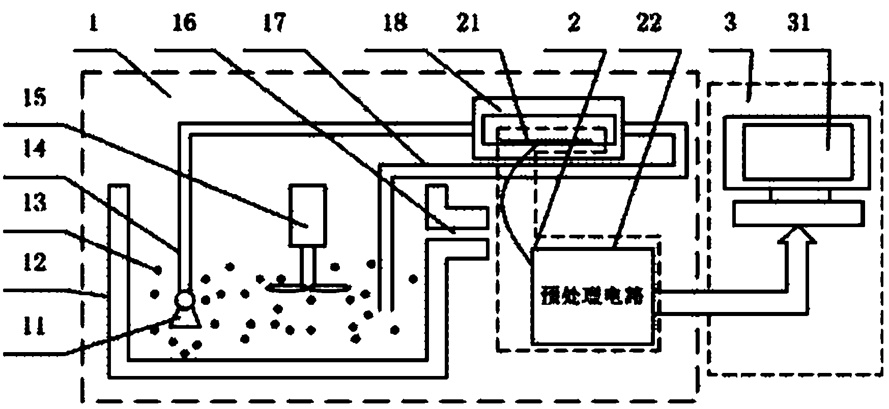 Probability distribution test device for collision by abrasive particles in solid and liquid two-phase flow on wall surface at different positions