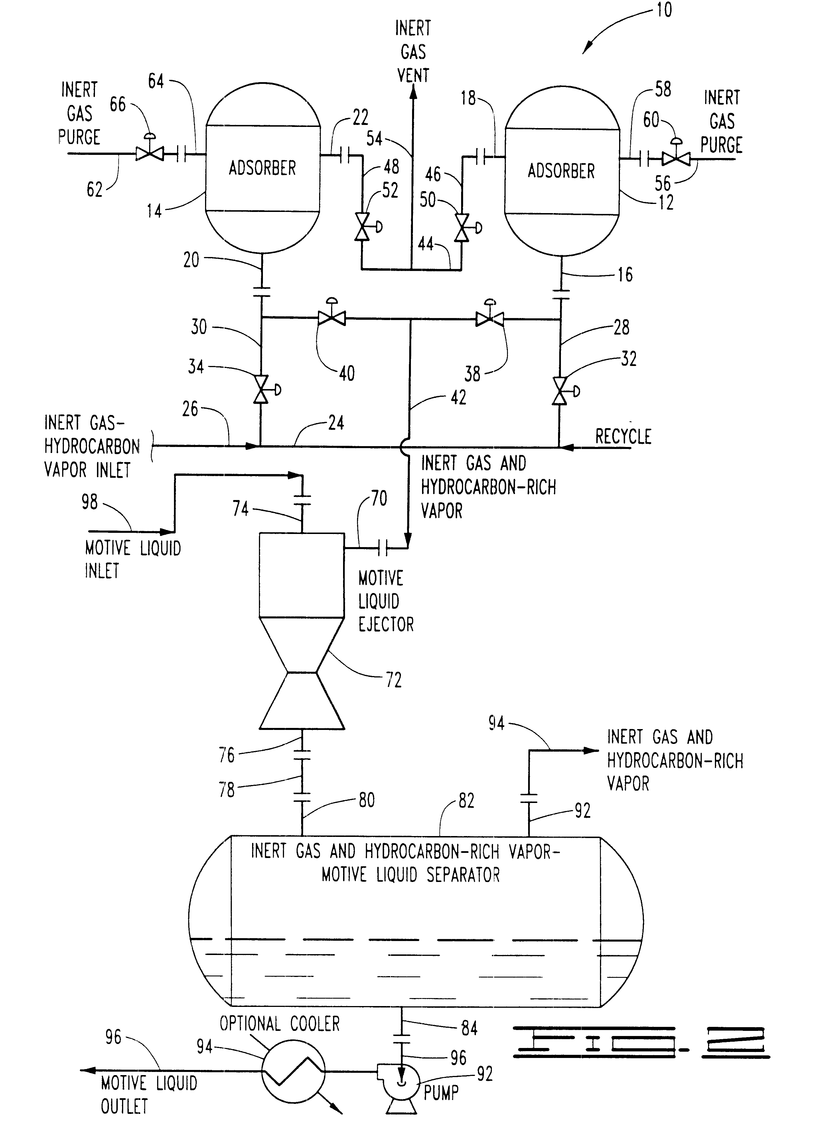 Process for recovering hydrocarbons from inert gas-hydrocarbon vapor mixtures