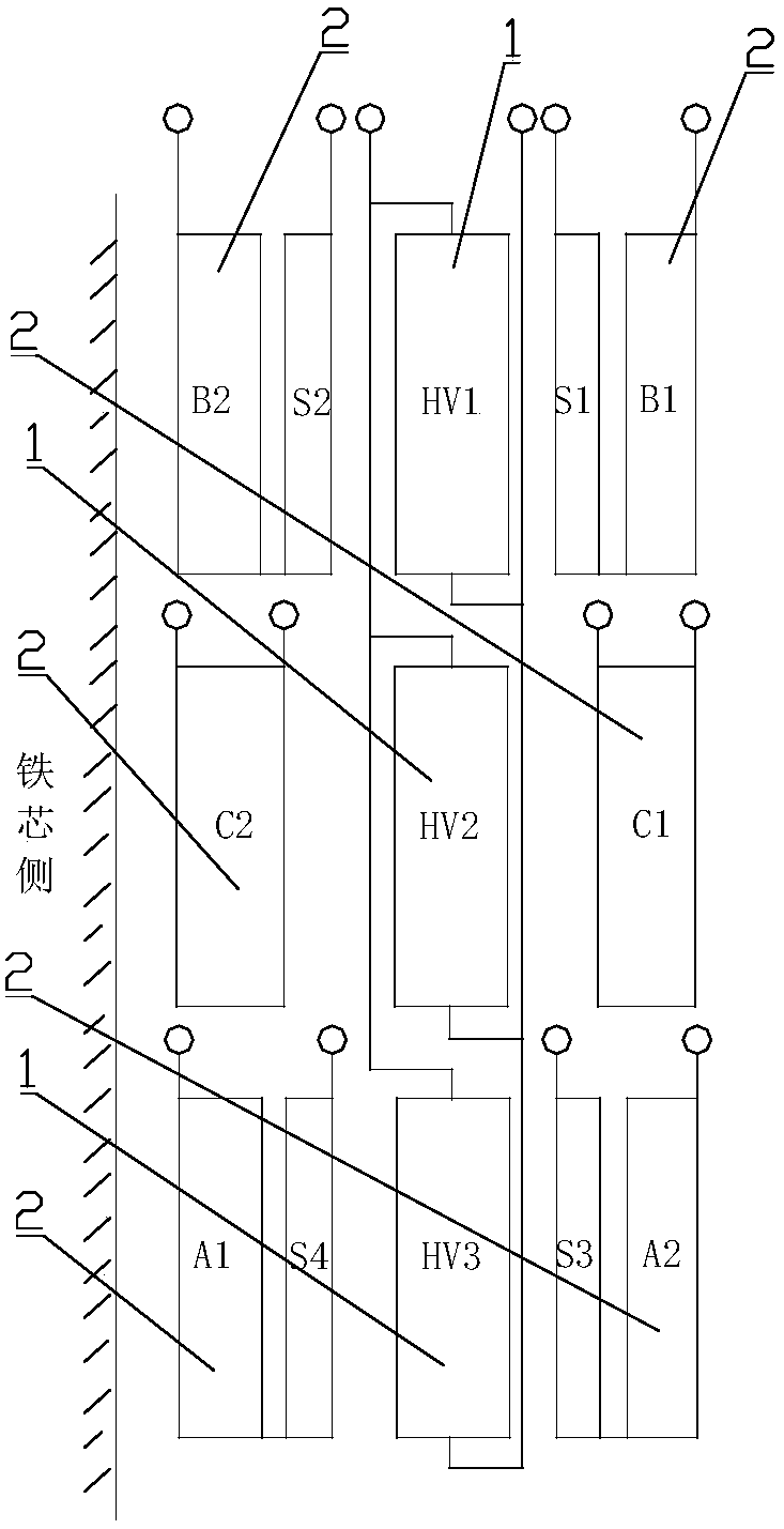 Winding structure of high-power oil-immersed high-voltage variable frequency transformer