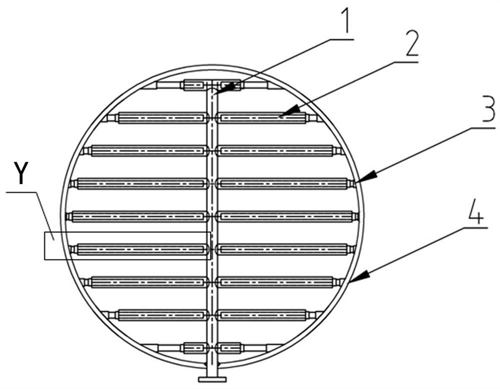 A star-shaped filter backwash perforated distribution pipe and method