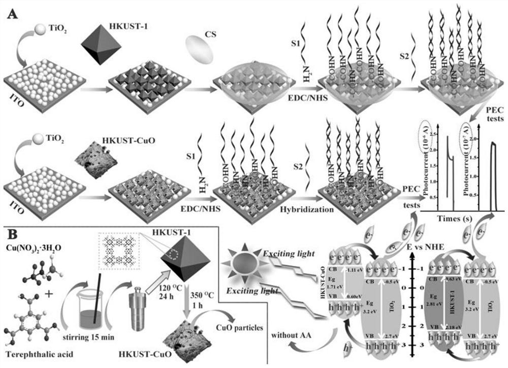 Preparation method and application of MOFs composite TiO2 photoactive material electrode