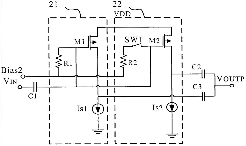 Single ended differential gain amplifier with configurable radio frequency broadband gain