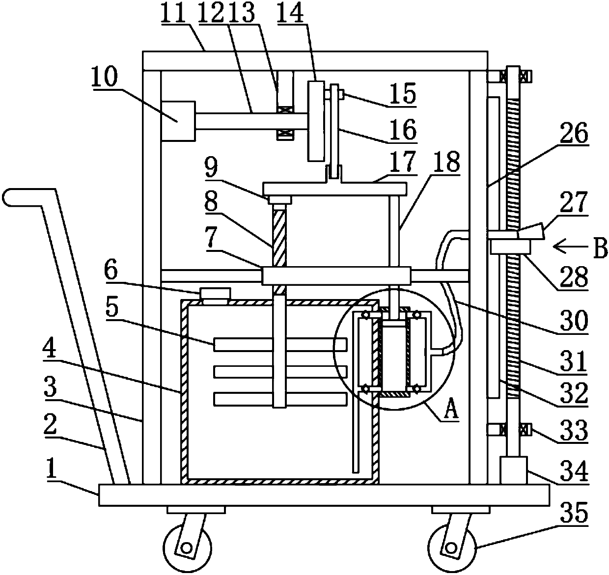 Spraying-height-adjustable pesticide mixing and spraying device