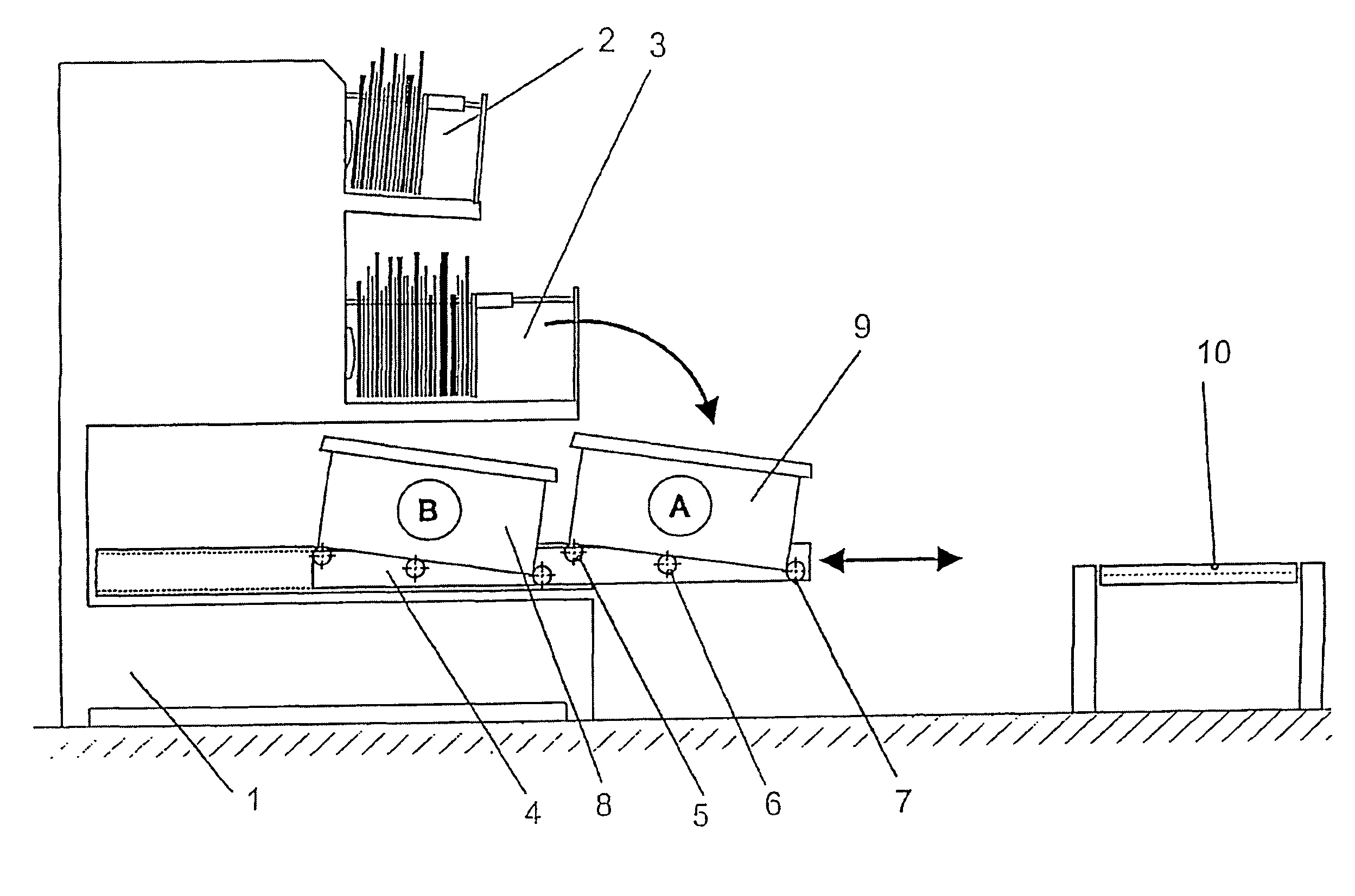 Device for filling and removing containers for sorted mail