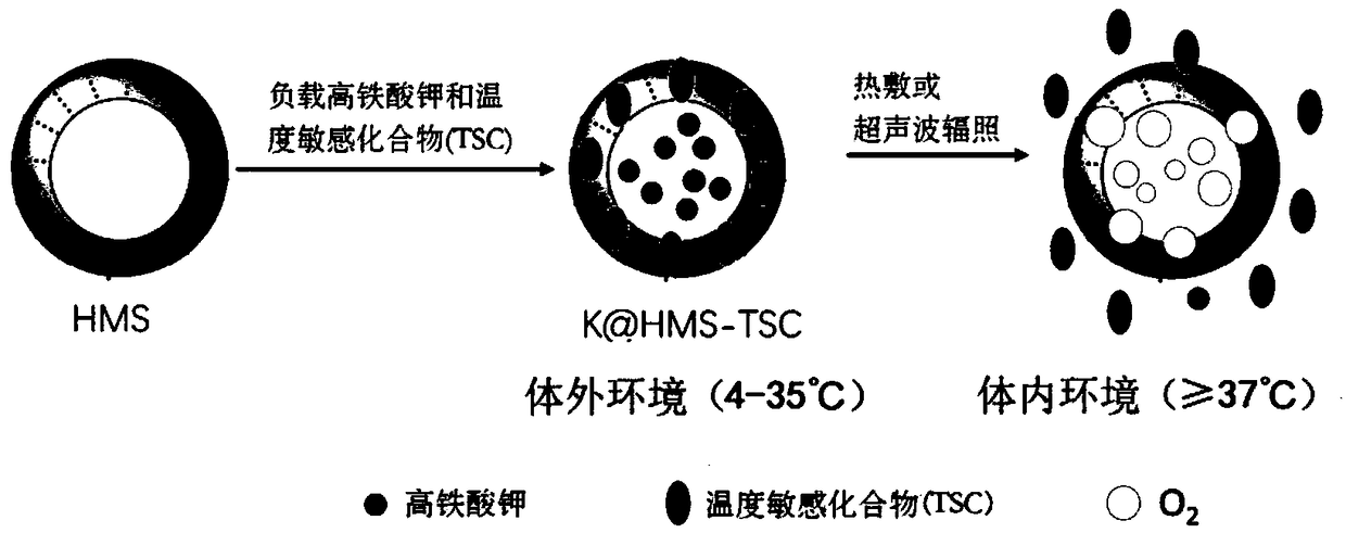 Temperature responsive nano composite material capable of slowly releasing oxygen gas as well as preparation method and application of temperature responsive nano composite material