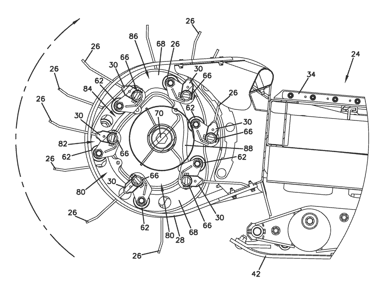 Cam for a windrow merger and pickup head having a variable radius