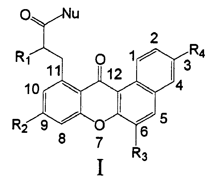 Xanthonoid glycoside compound with its benzapyrene [a] substituted by hydroxy-propyl and photochemistries synthesizing method