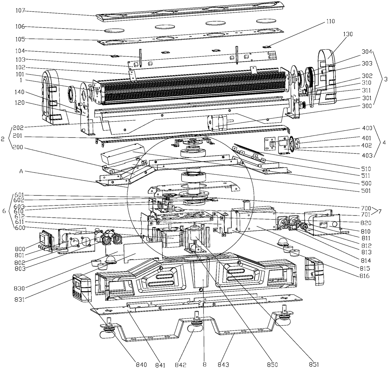 White-light LED moving head lamp based on glass conversion