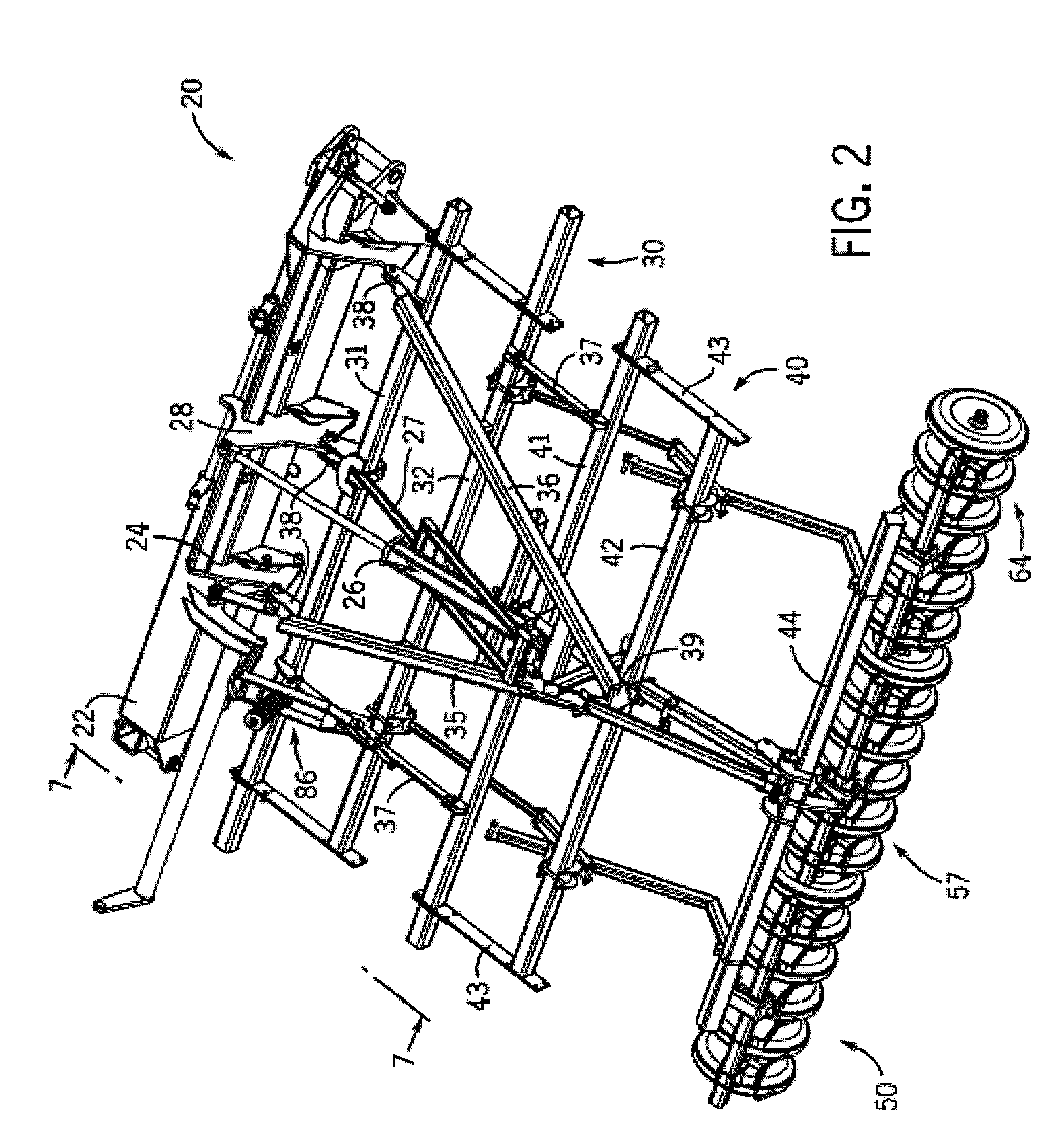 Tillage apparatus having flexible frame and weight distribution system