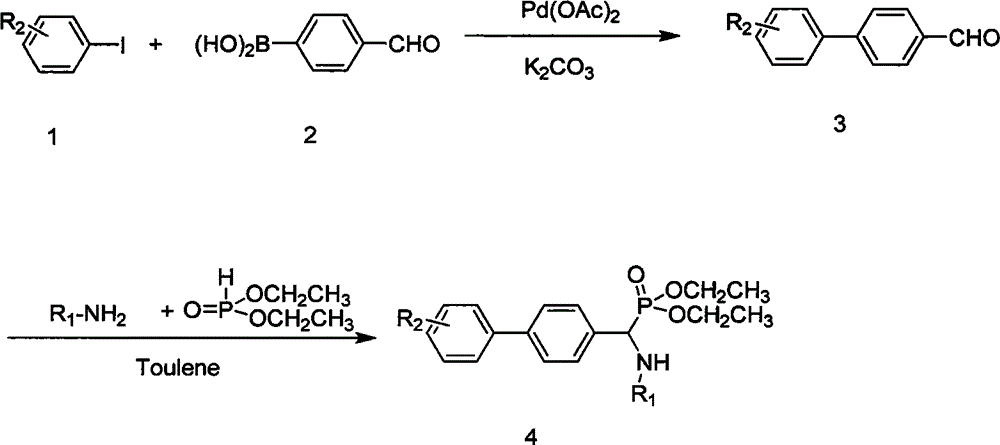 Biphenyl alpha-aminophosphonate compound as well as preparation method and application thereof