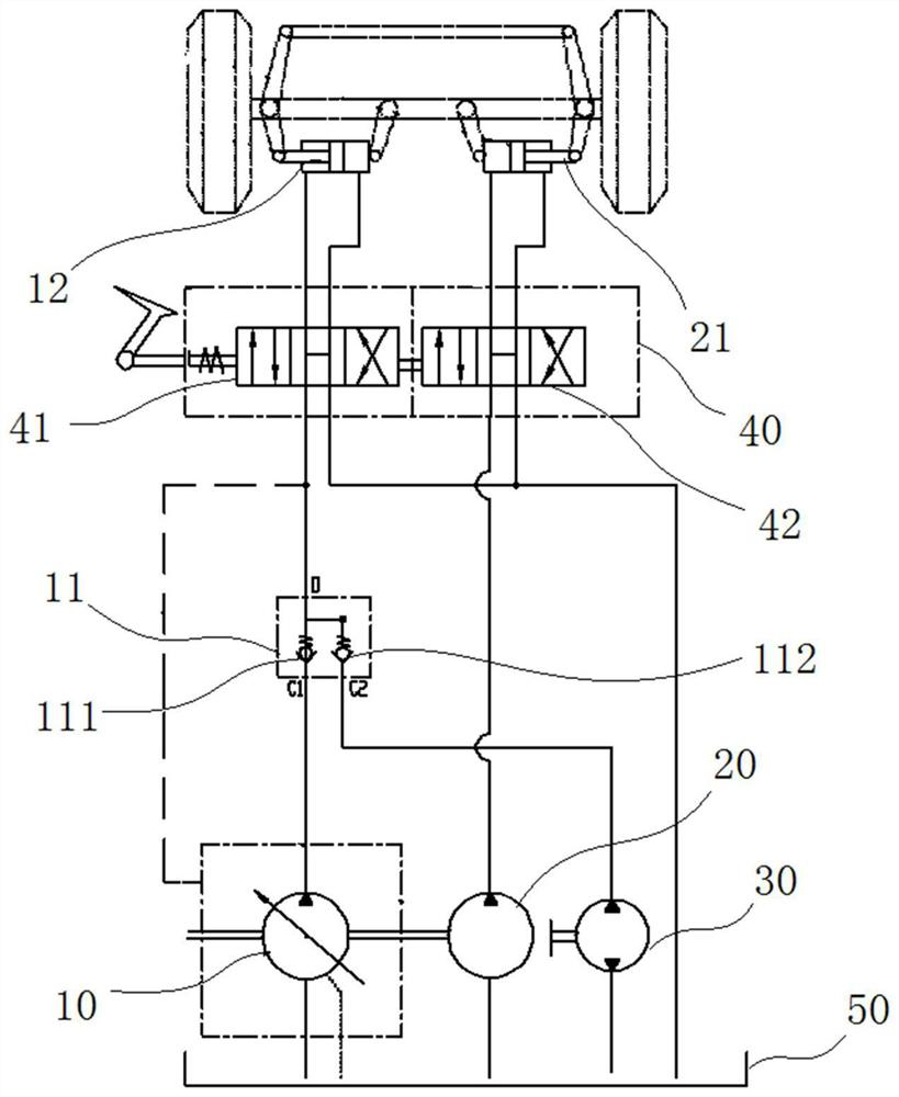 Vehicle emergency steering hydraulic system and operating vehicle