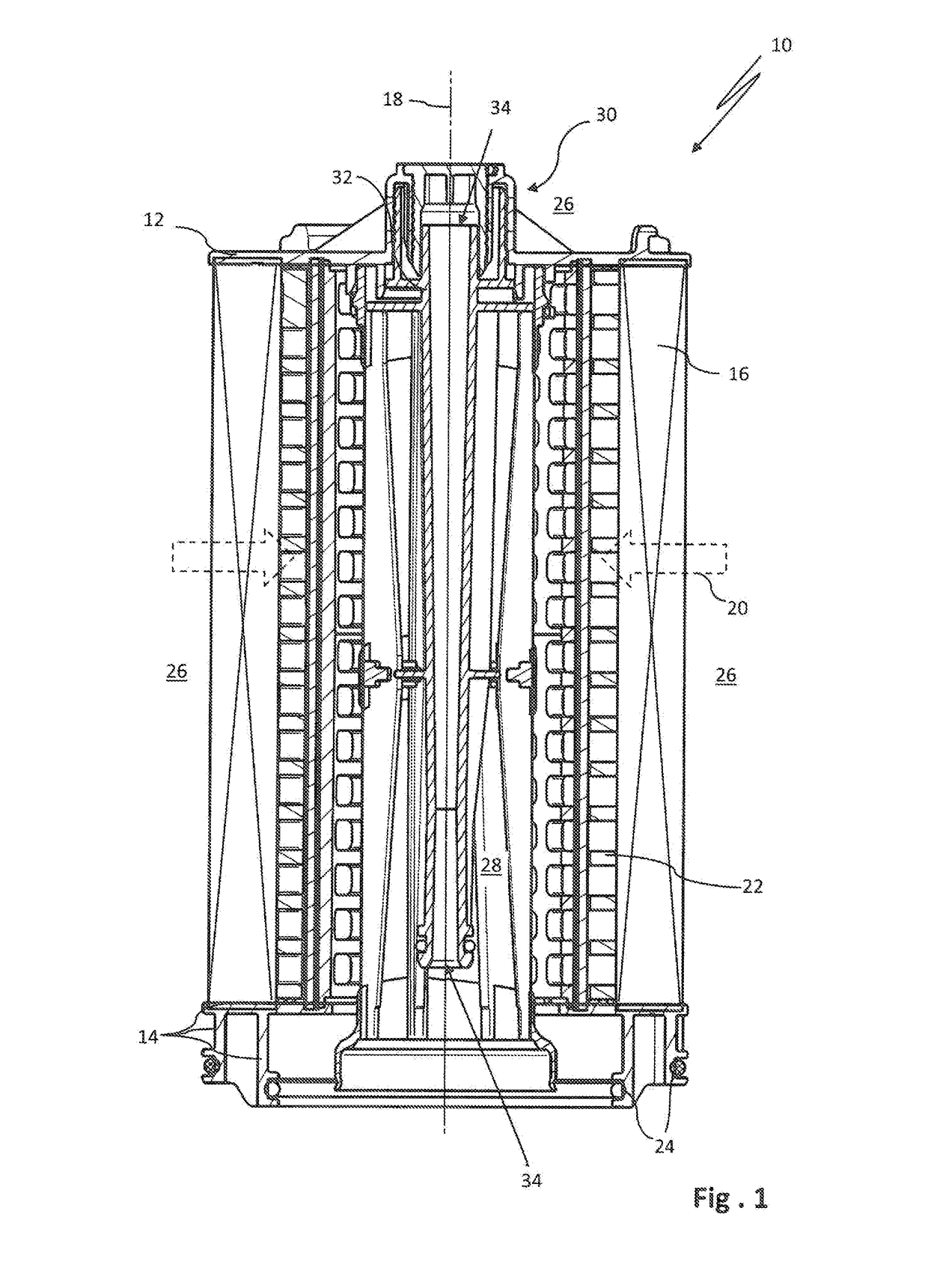 Filter element and filter system for a liquid medium with ventilation on the post-filtration side and on the pre-filtration side