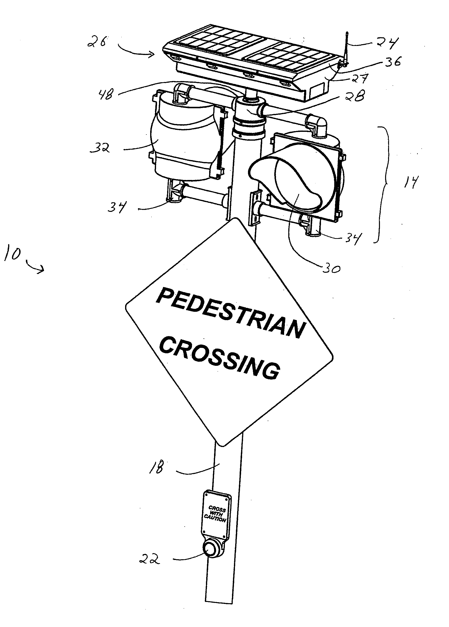 Solar-powered wireless crosswalk warning system