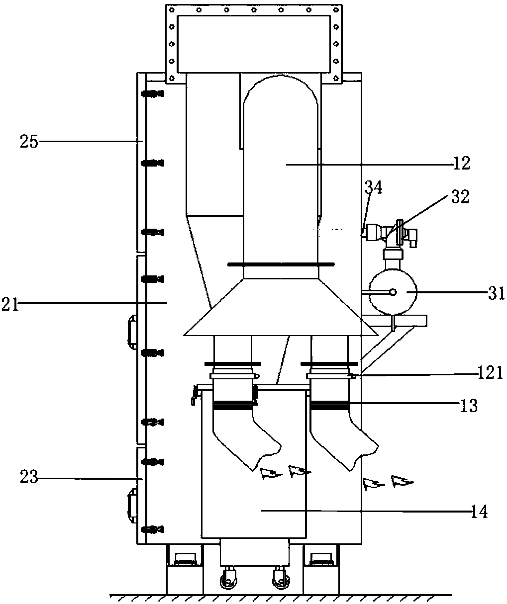 Cyclone filter cylinder combined type dust collecting device and steel rail polishing train comprising same