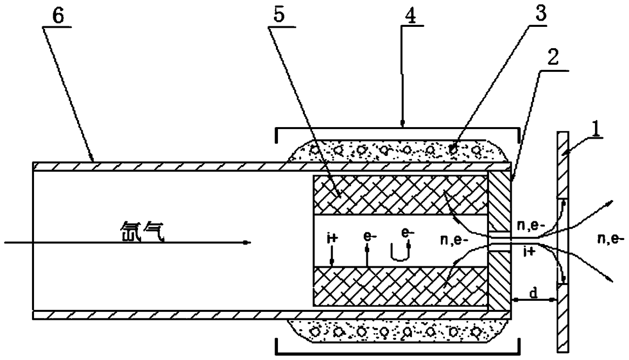 A space electric thruster plume neutralizer