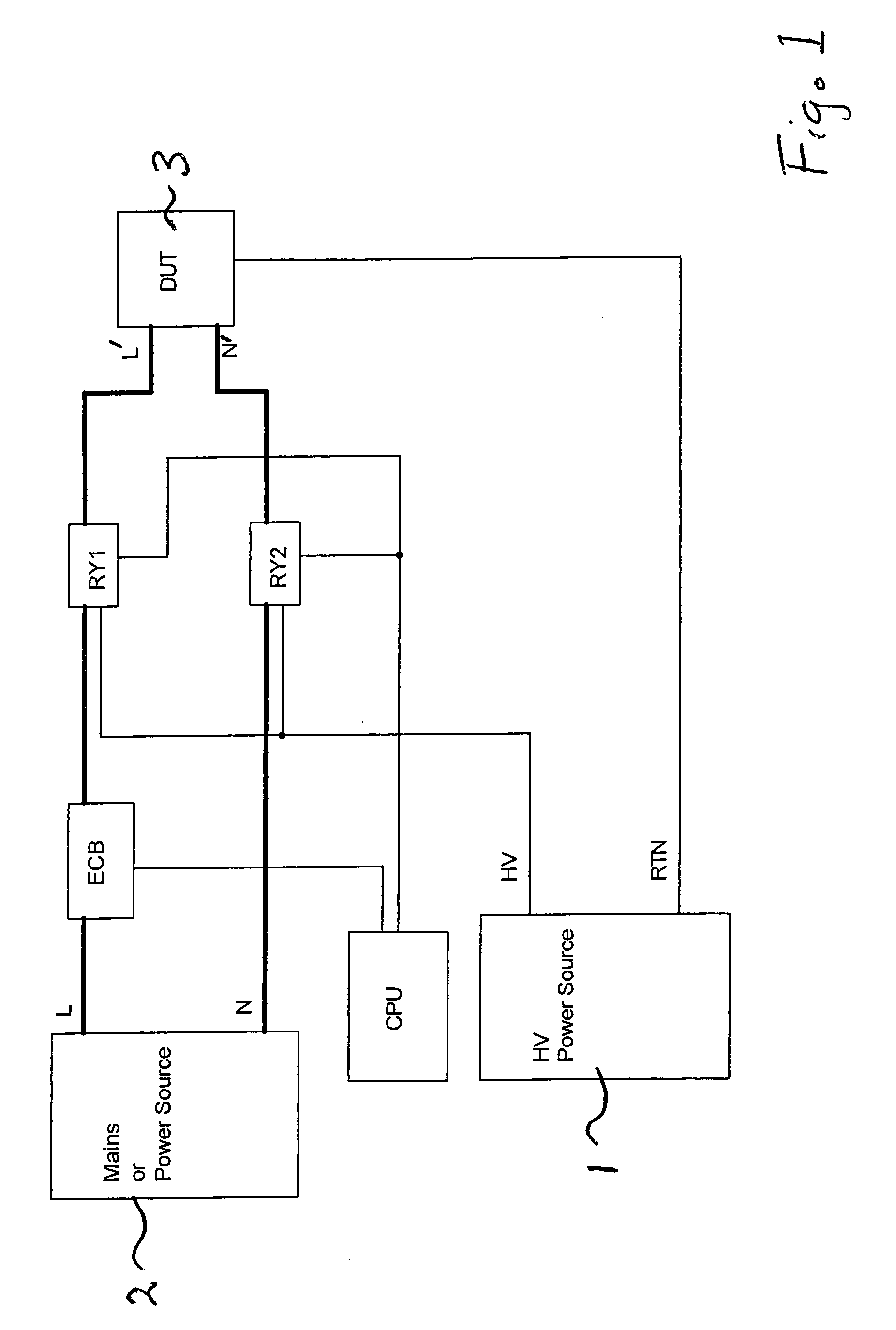 Safety tester having a high-voltage switching relay protected by an in-line electronic circuit breaker