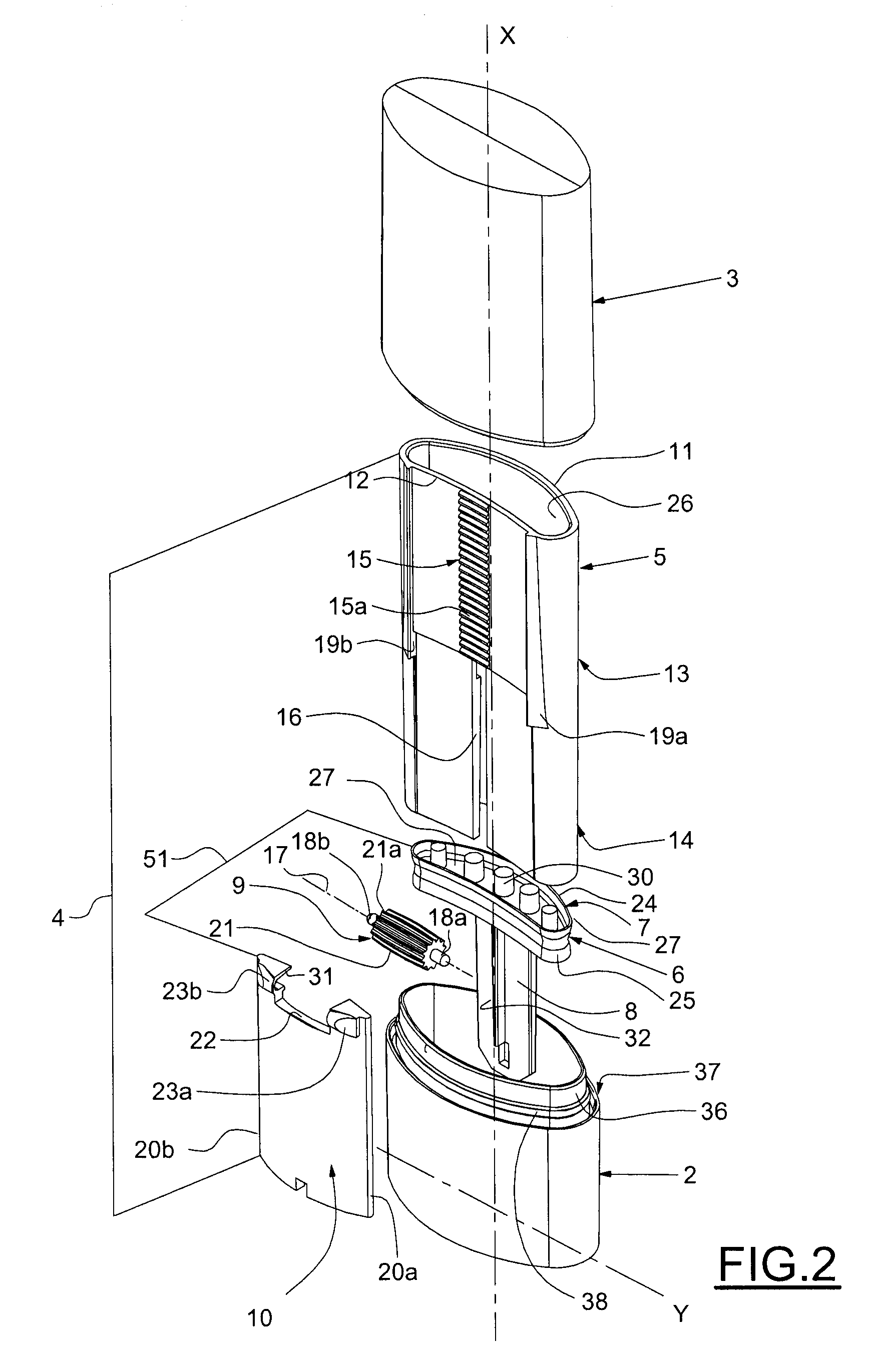 Device for packaging and/or applying a cosmetic or care product, with translation driving of the product