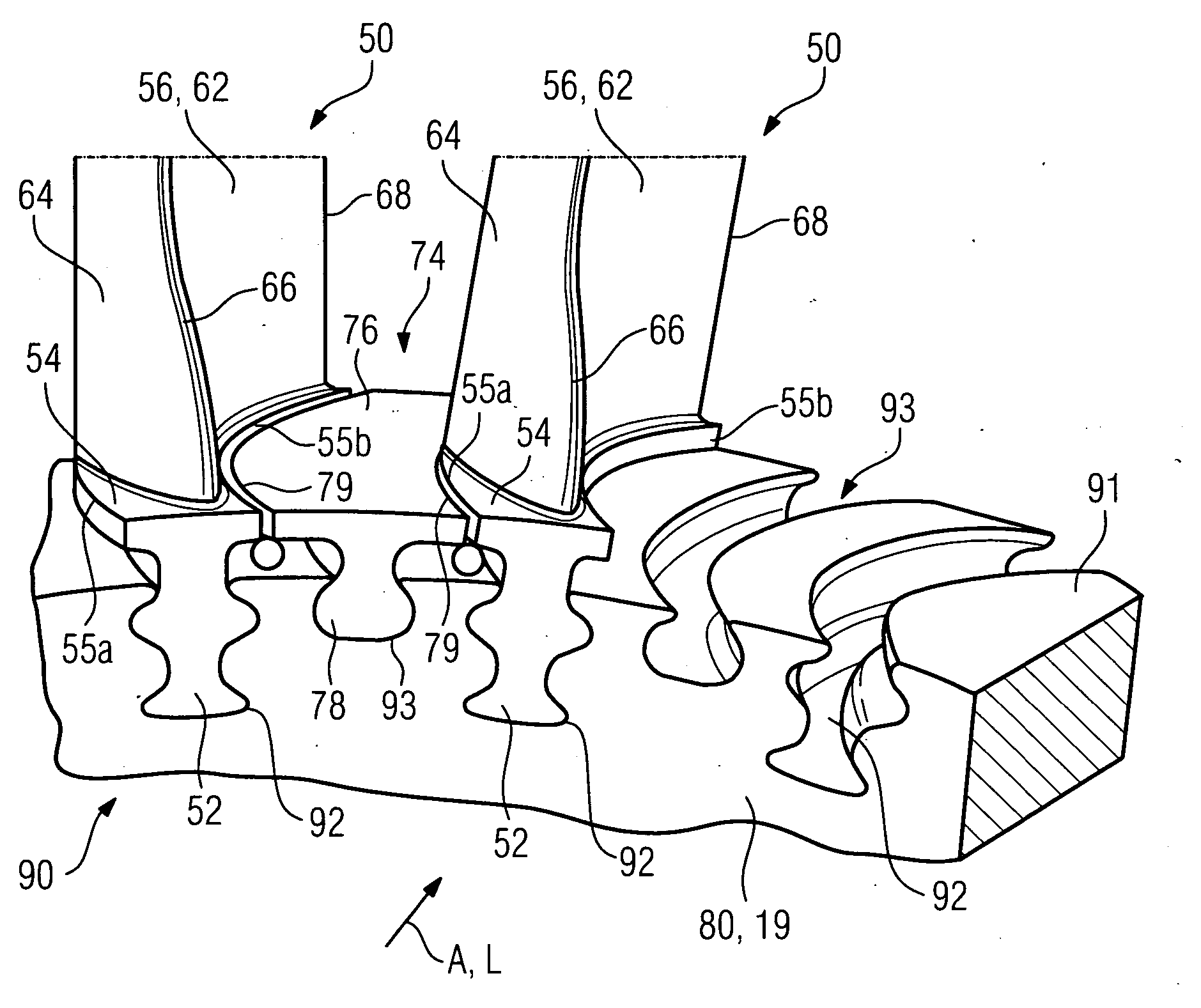 Gas turbine blade or vane and platform element for a gas turbine blade or vane ring of a gas turbine, supporting structure for securing gas turbine blades or vanes arranged in a ring, gas turbine blade or vane ring and the use of a gas turbine blade or vane ring