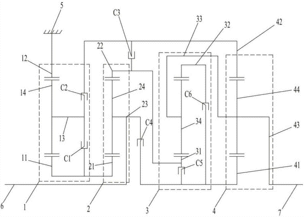 Four-planetary-line automatic transmission and vehicle