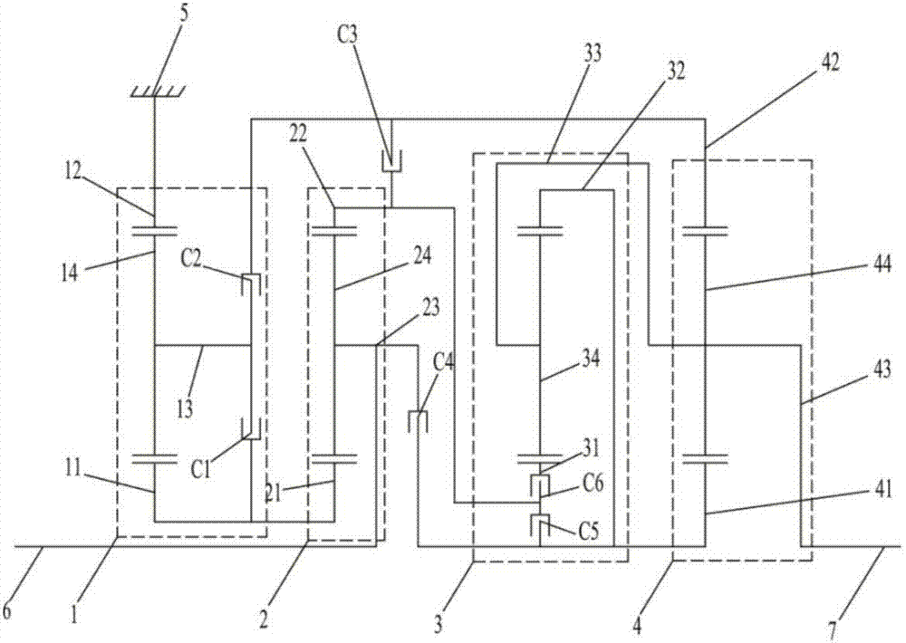 Four-planetary-line automatic transmission and vehicle