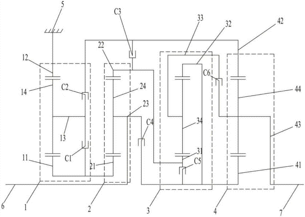 Four-planetary-line automatic transmission and vehicle