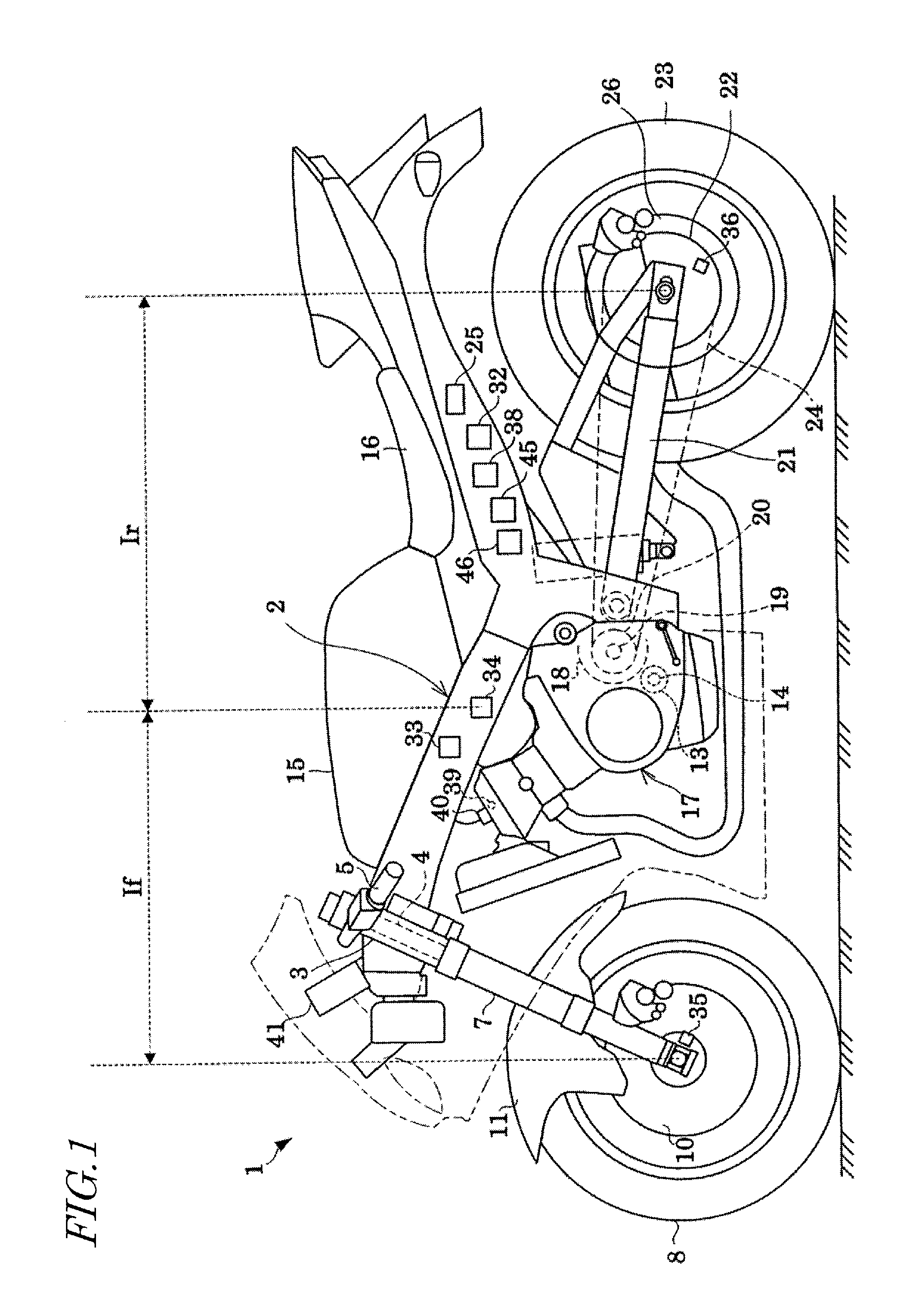 Longitudinal force control apparatus and saddled vehicle having the same