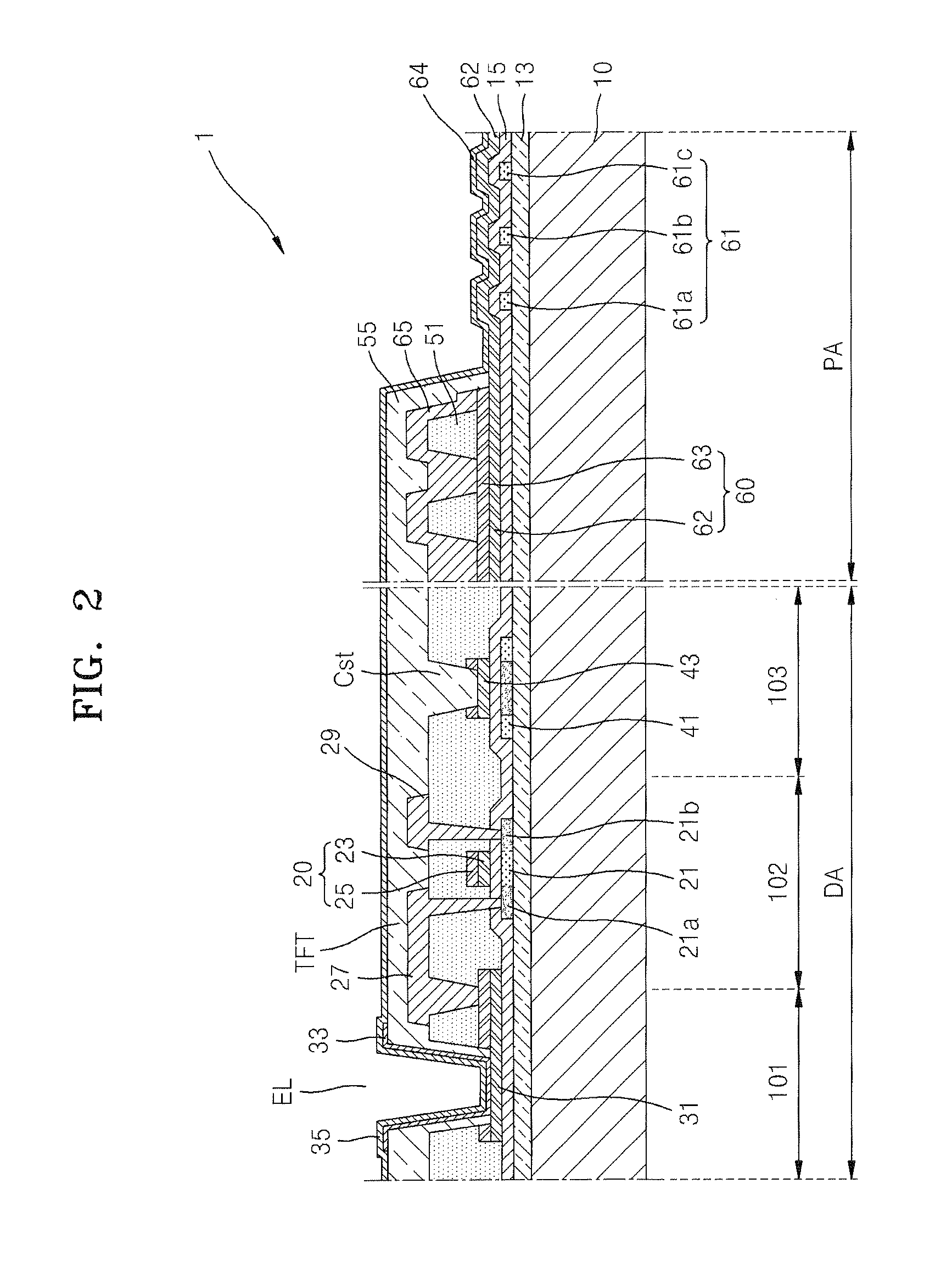 Organic light-emitting display apparatus that prevents a thick organic insulating layer from lifting