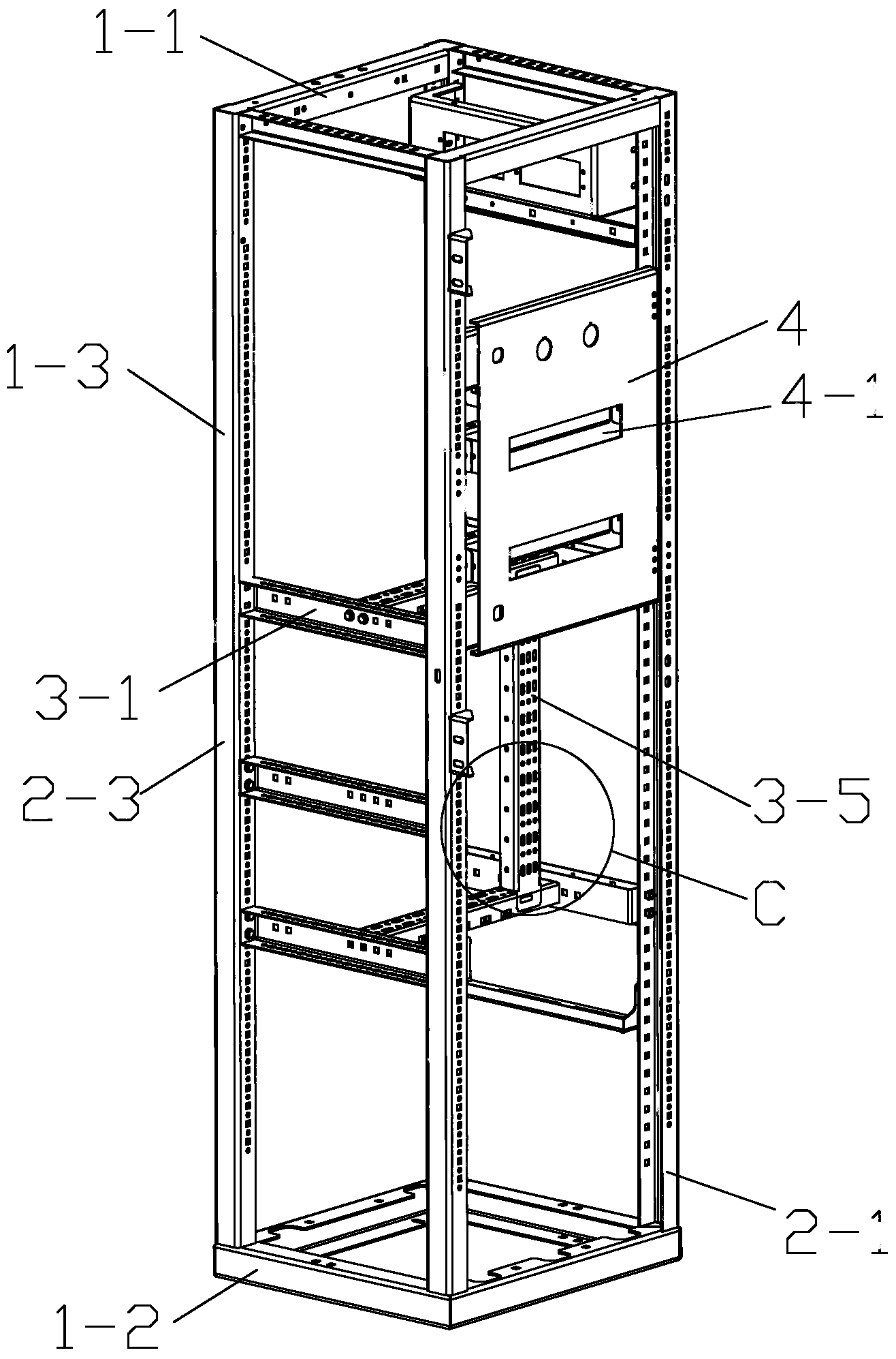 Electrical cabinet frame for railway vehicle passenger room
