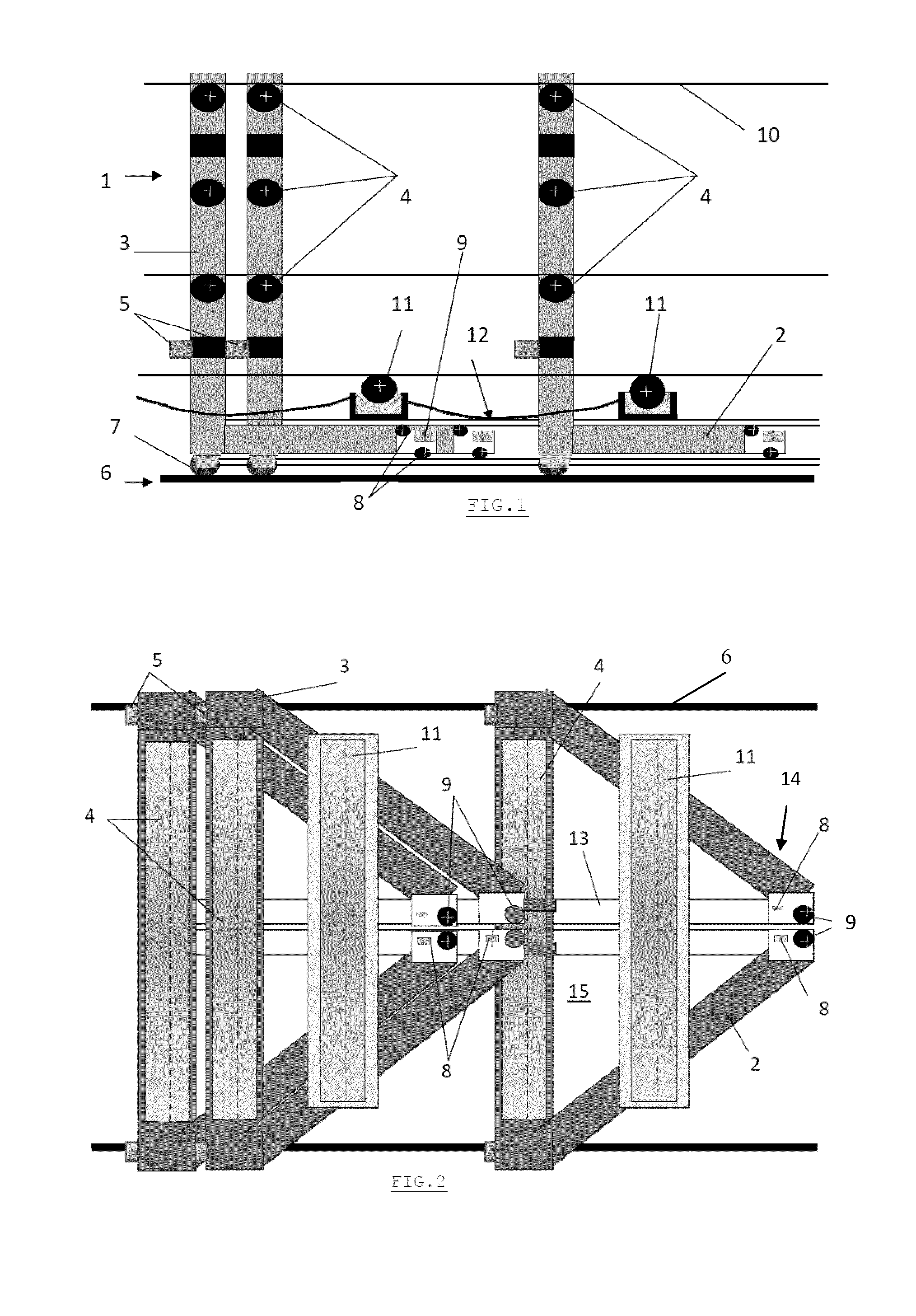 Horizontal Strip Accumulator with Telescoping of Strip Support Roll Carriages and Passive Location Systems Thereof