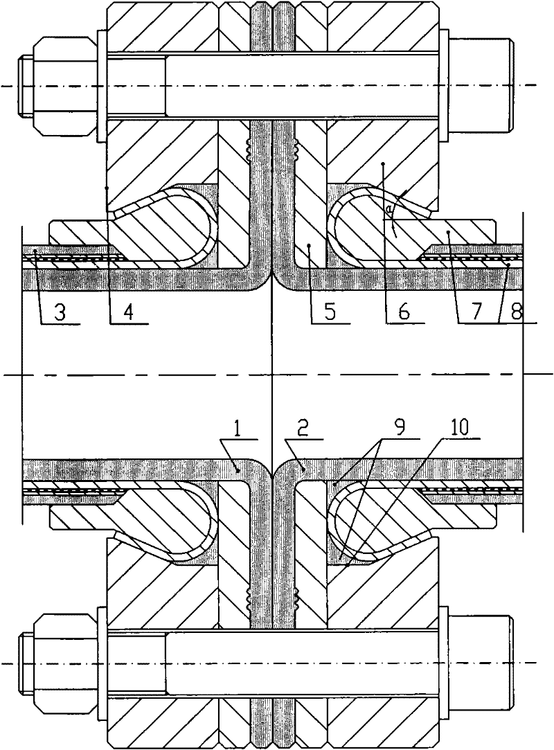 Steel belt self-locking type flange pipe connector used for connecting compound pipes