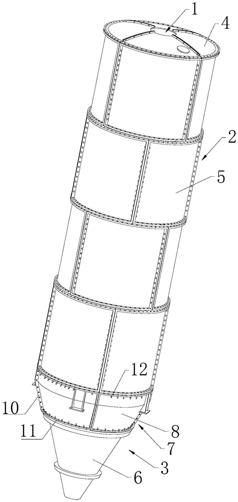 Lower cone body of cerement bin and manufacturing process of lower cone body