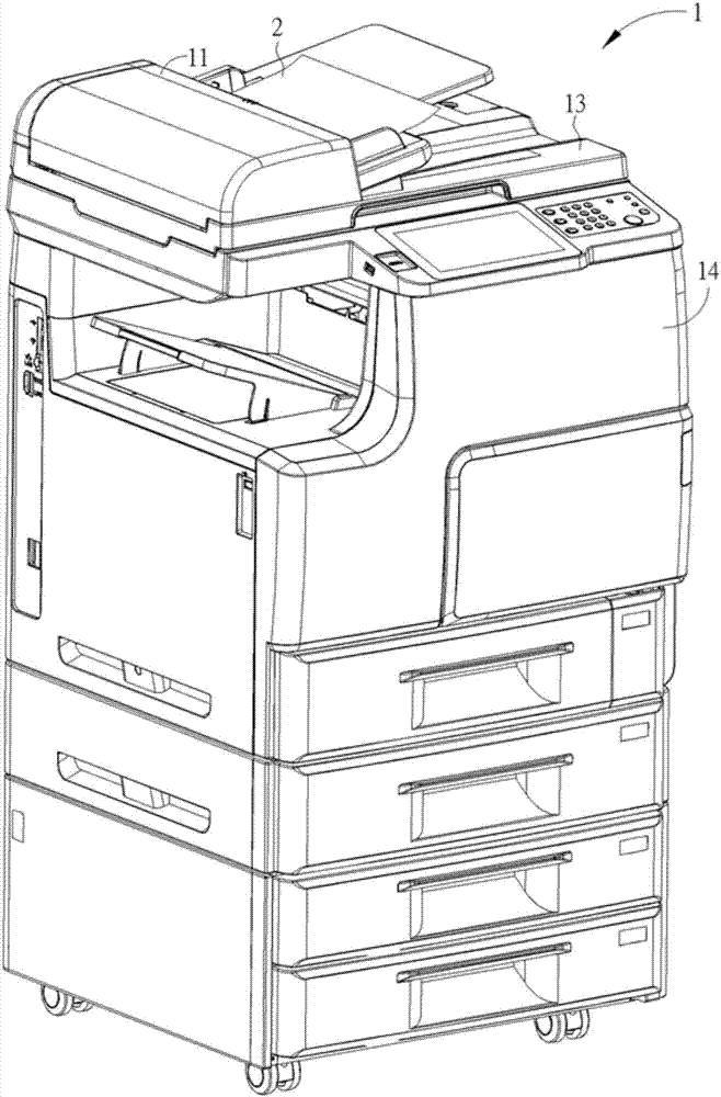 Dual-face scanning device having luminance correcting assemblies and scanning background assemblies, and office machine