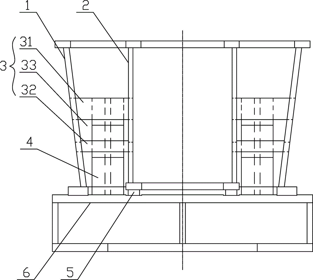 Welding method and assembly tooling of inner and outer cylinders with through-hole support for connecting pipes