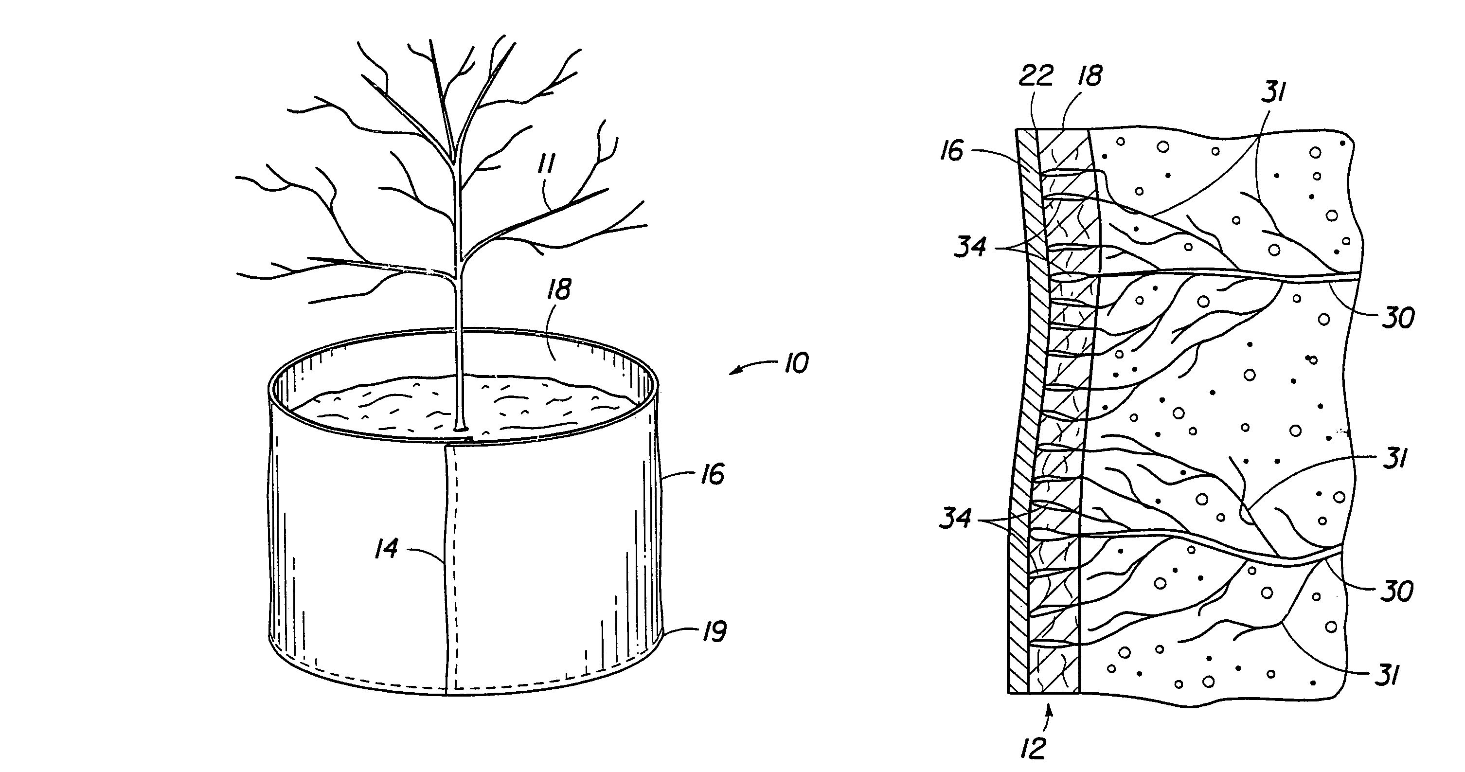 Root growth barrier and method