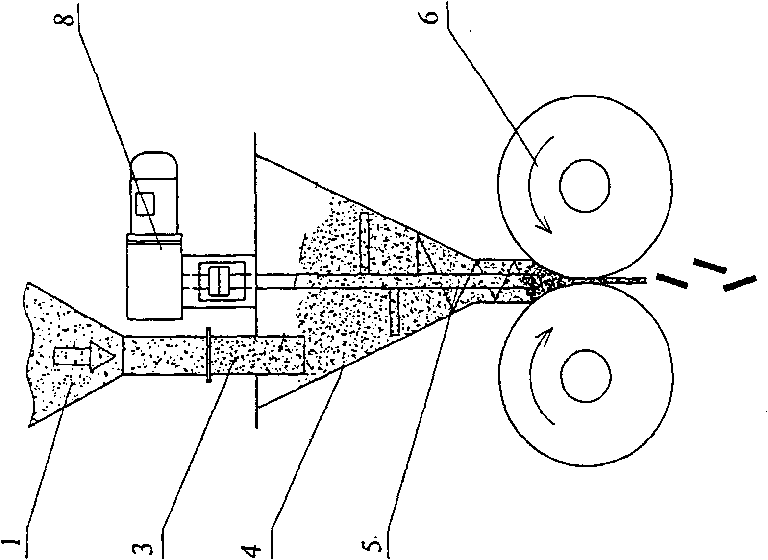 Double-roller type extruding and granulation device and granulation process flow thereof