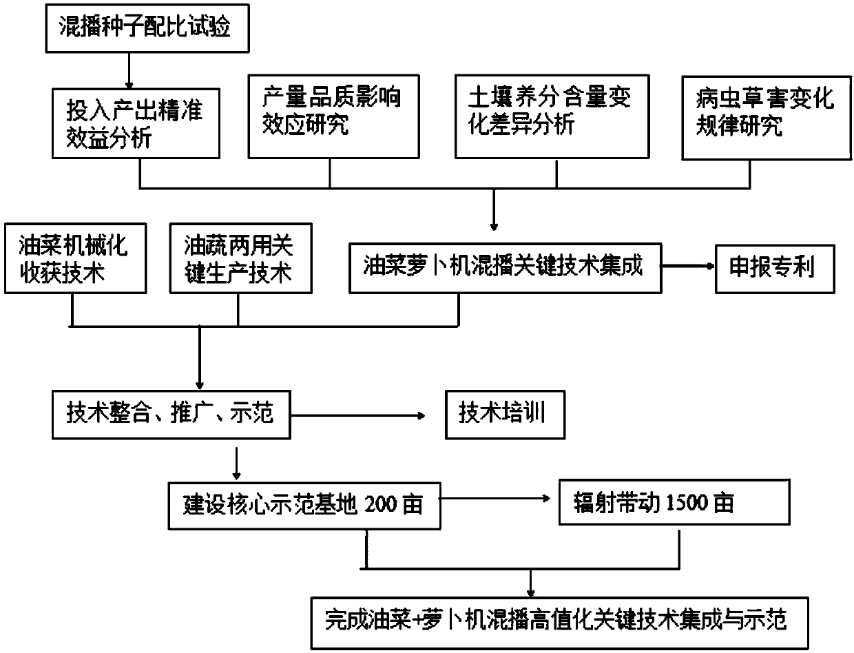 Mixed seeding method for improving mixed seeding efficiency of rape and radish machine