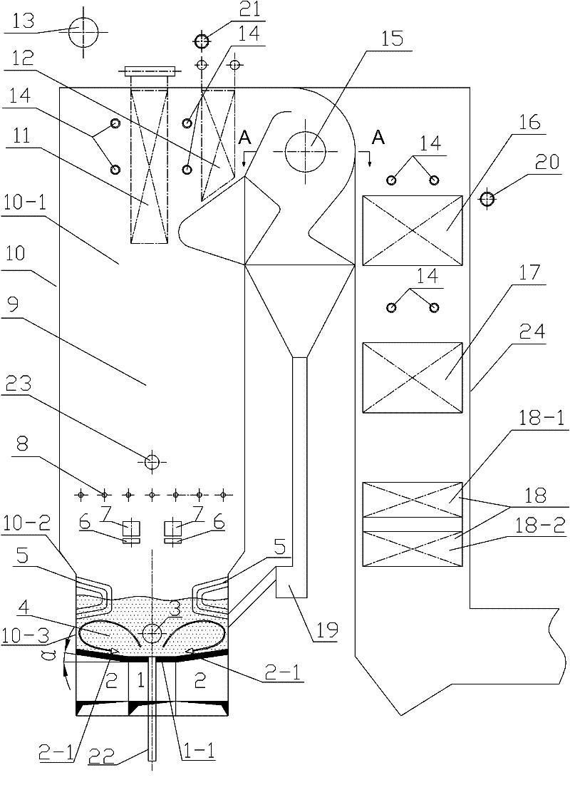 Low-ratio biomass circulating fluidized bed boiler and combustion method thereof