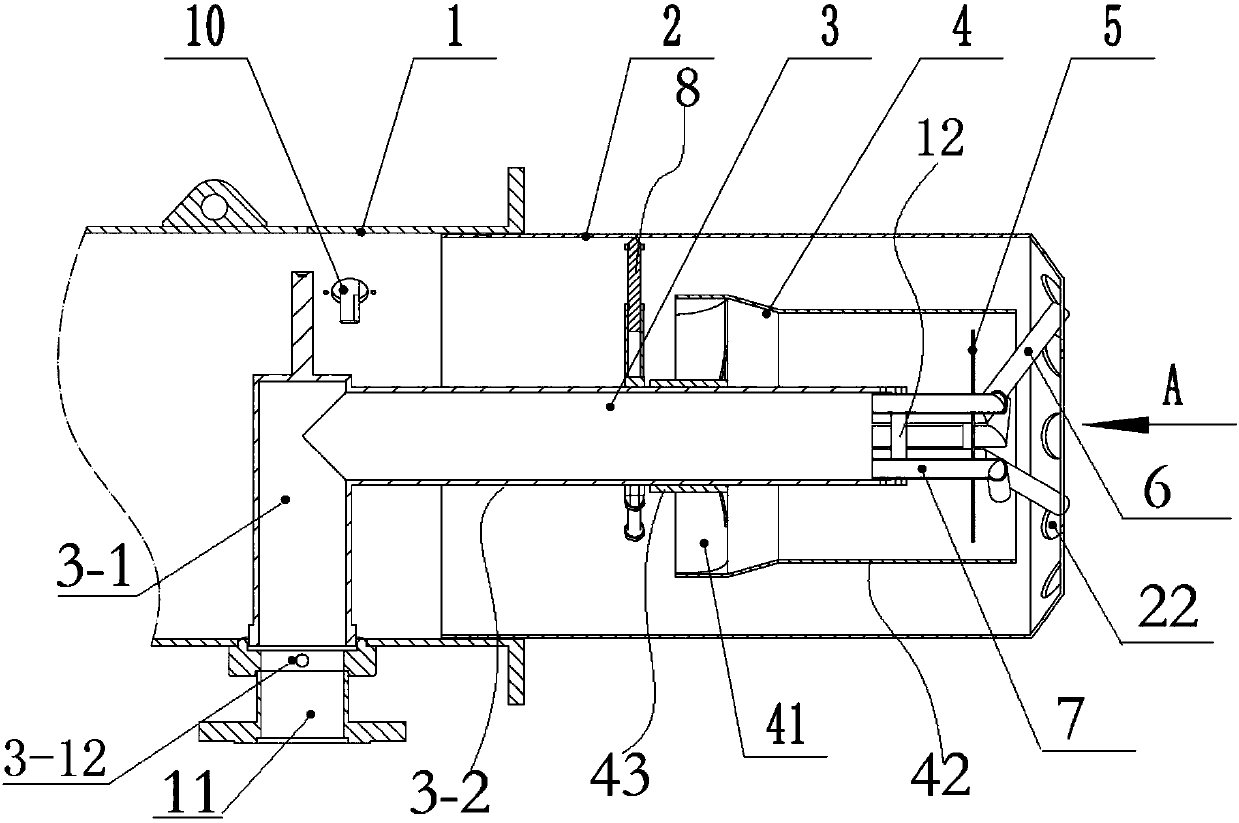 Gas burner combustion injection device with dispersed free flame and low NOx