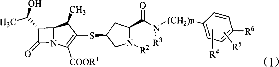 Formamide alkylbenzene substituted mercapto pyrrolidine carbapenem compounds