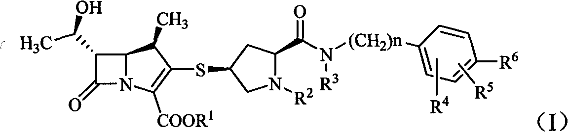 Formamide alkylbenzene substituted mercapto pyrrolidine carbapenem compounds