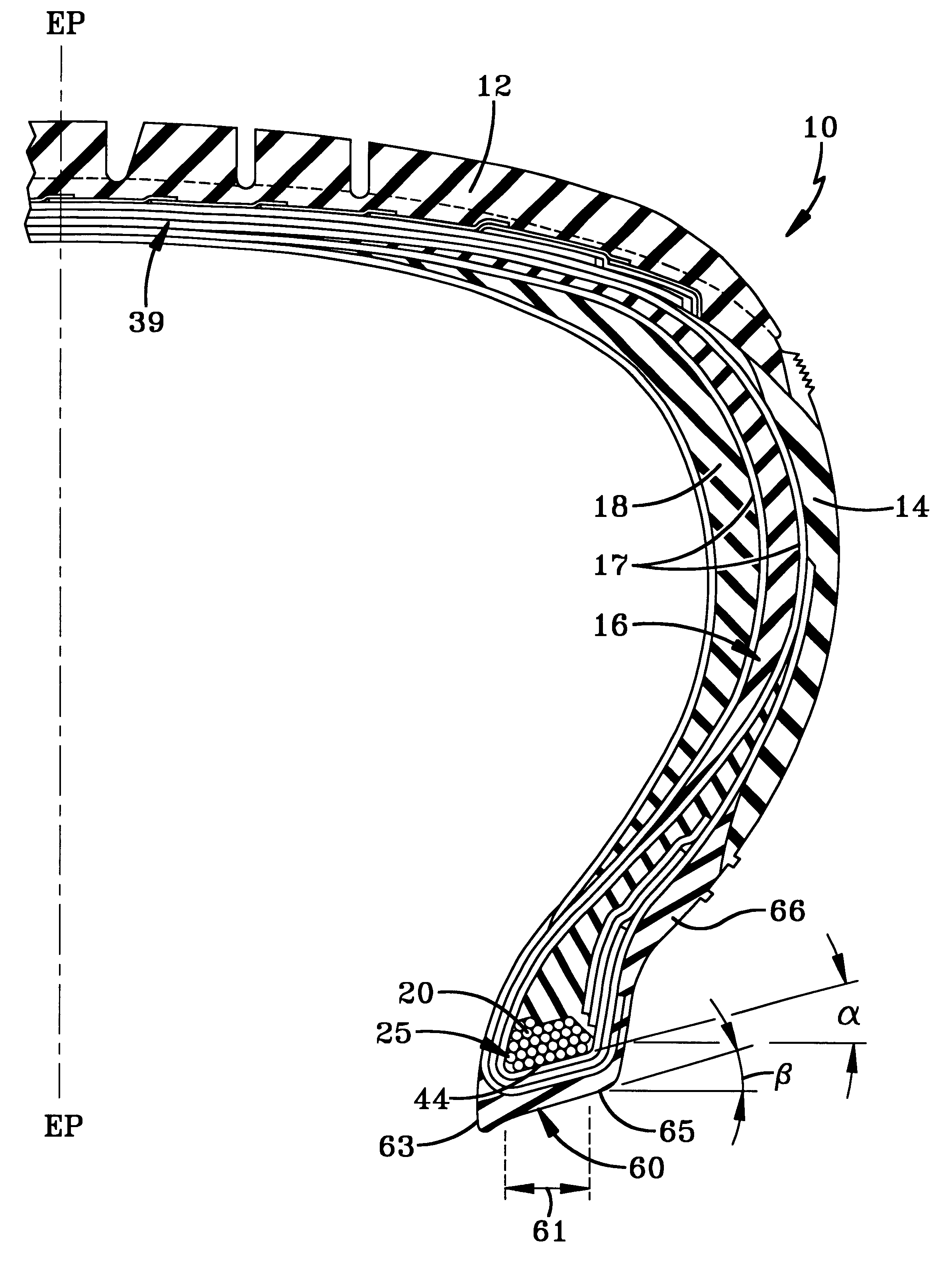 Pneumatic tire having specified bead structure