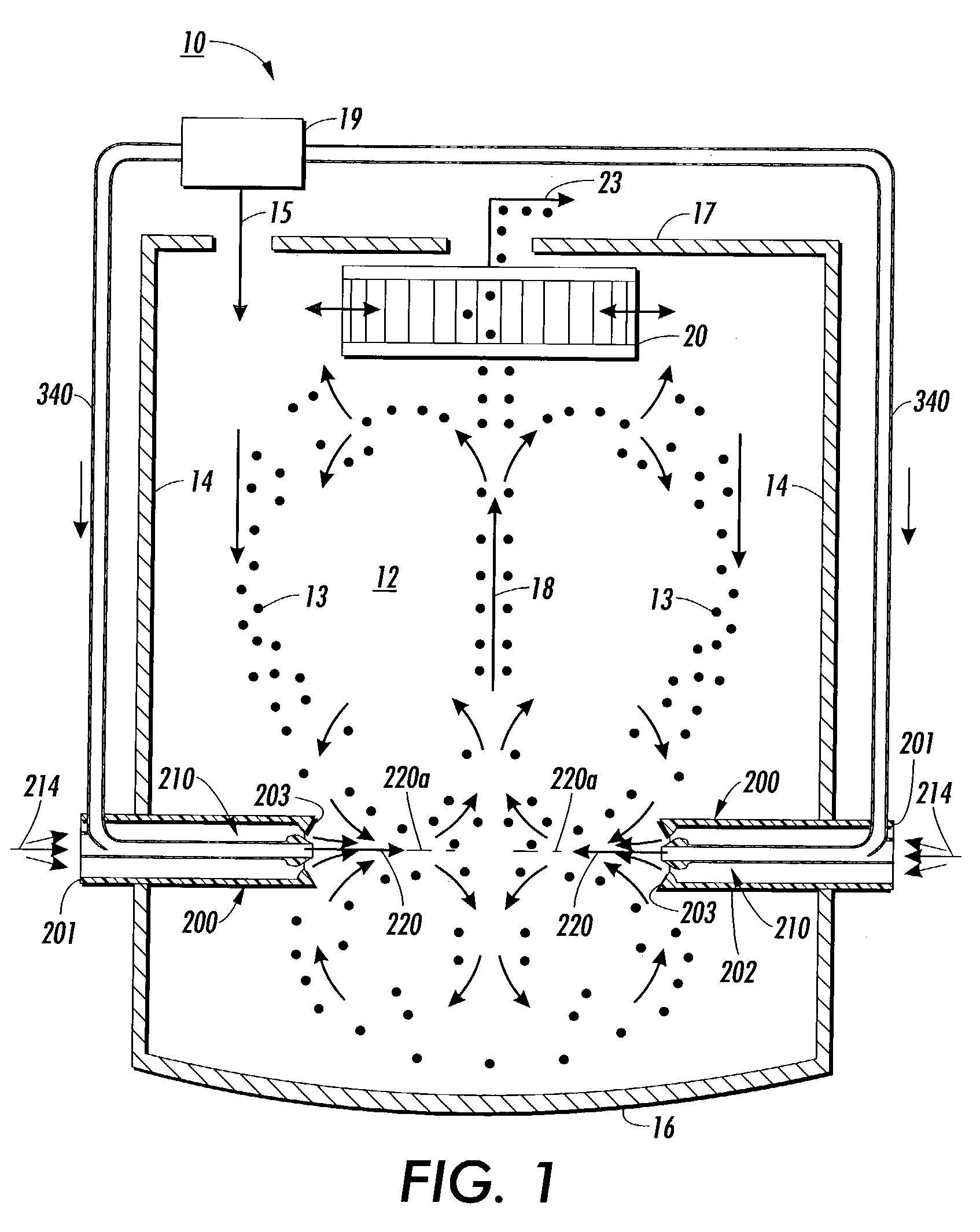 Particle entraining eductor-spike nozzle device for a fluidized bed jet mill