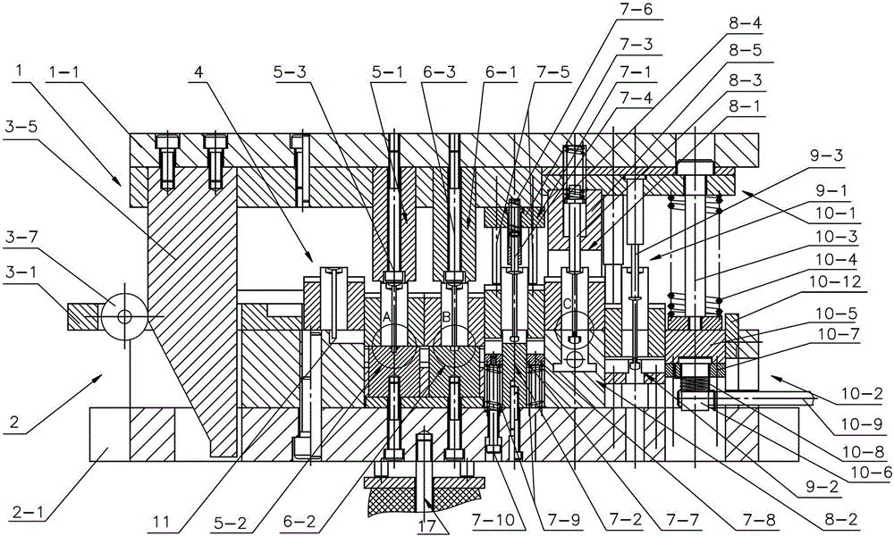 Compression pin head forming progressive die