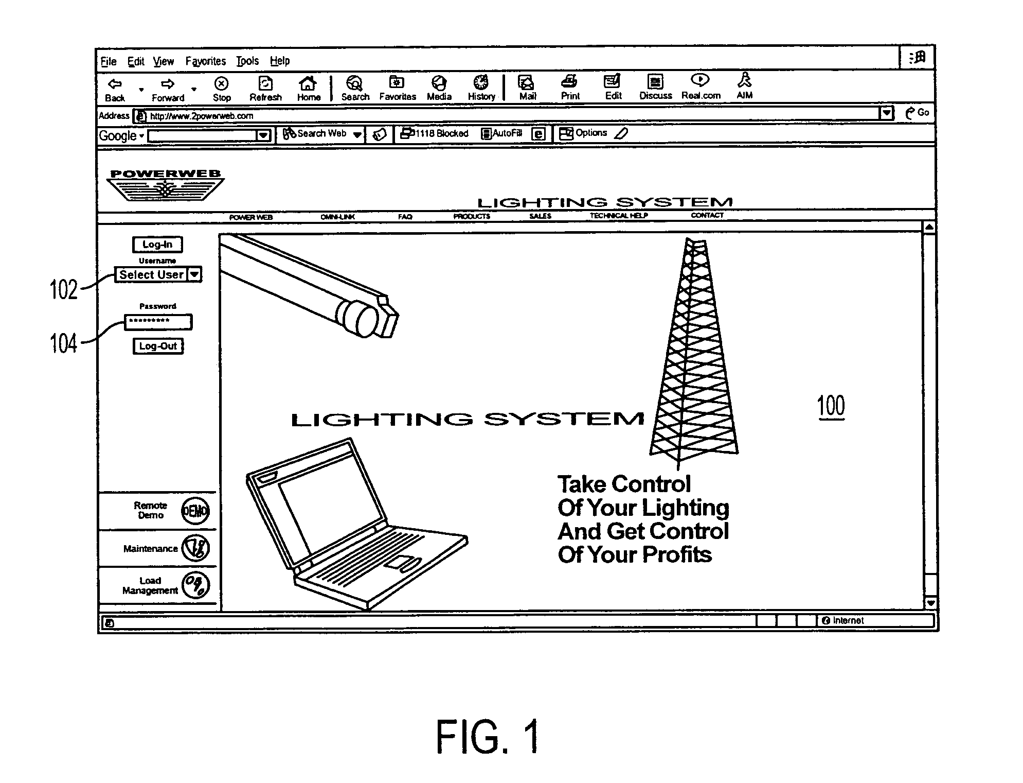 Wireless internet lighting control system