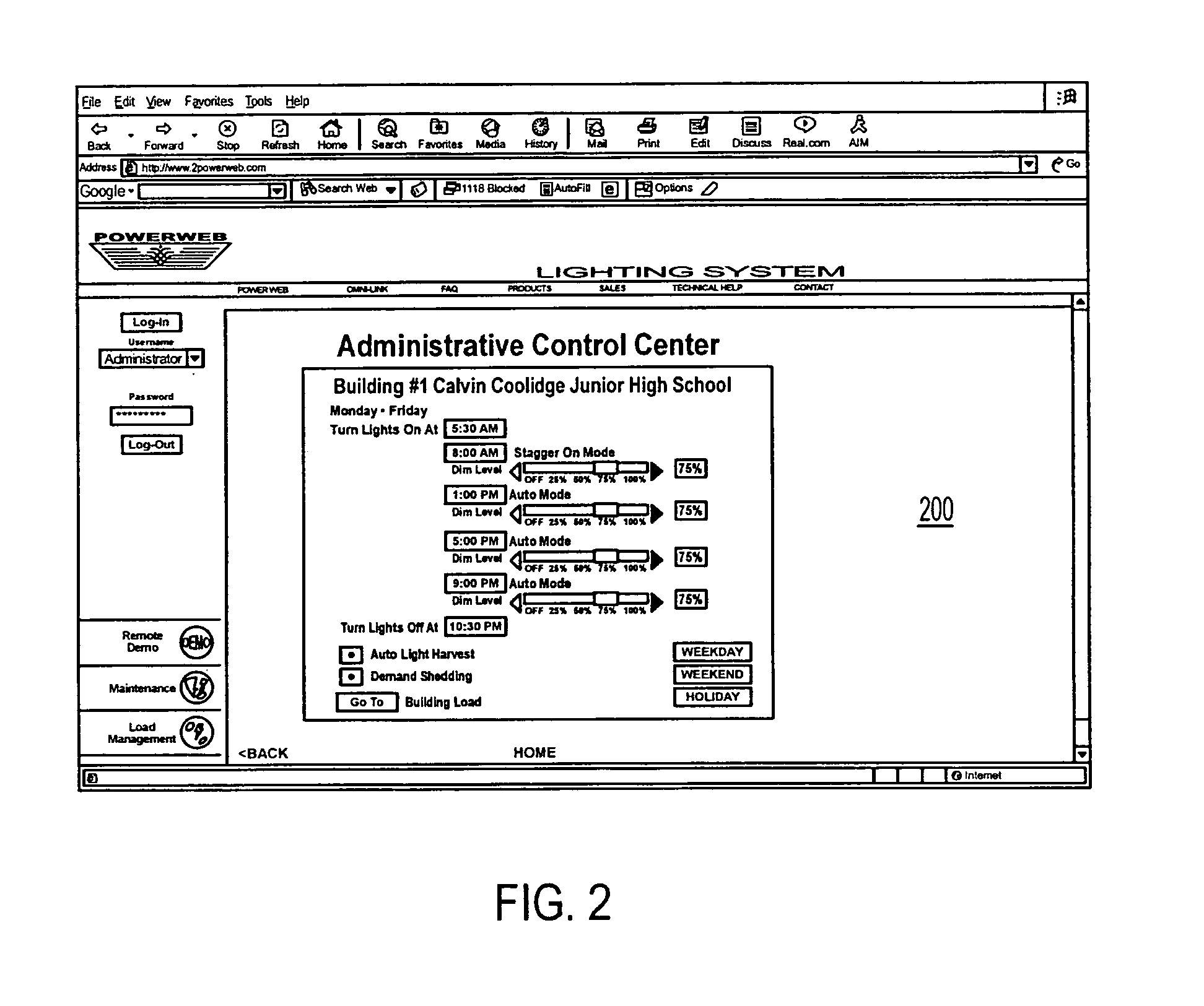 Wireless internet lighting control system